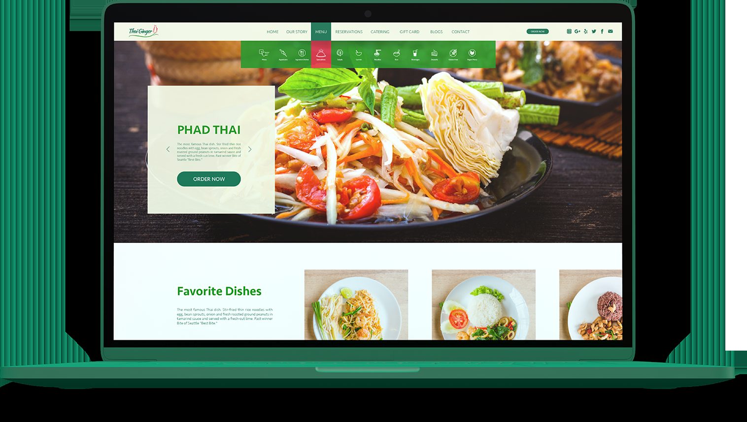 Thai Ginger site on a laptop